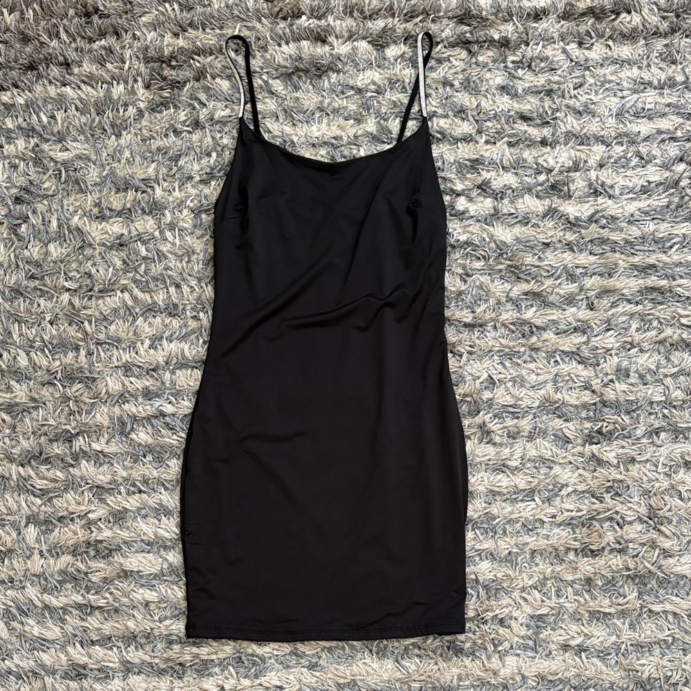 Iris Studded Spaghetti Strap Bodycon Little Black Dress, Size S